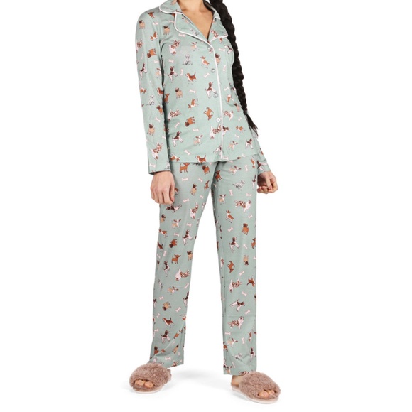 New! MeMoi Dog And Bone Notch Collar Pajama Set Dusty Teal Heather Size L - Picture 1 of 12